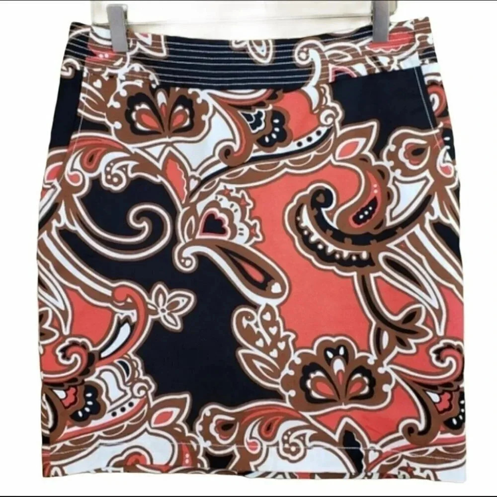 Merona 6 salmon/blk/white paisley skirt